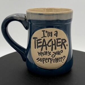 Teacher Superpower Ceramic Coffee Mug Navy Blue Tan 12oz Educator Gift